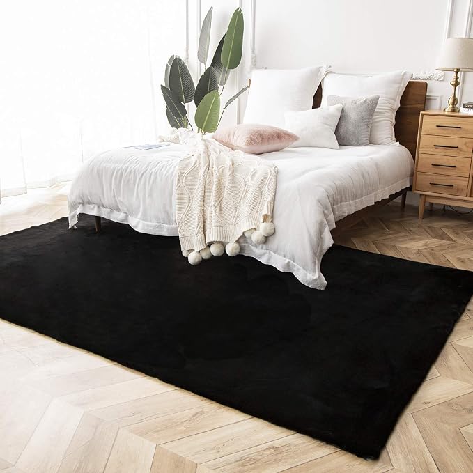 Ashler Faux Fur Rug, Ultra Soft Faux Rabbit Fur, 5 x 7 Feet Rectangle, Machine - Image 2