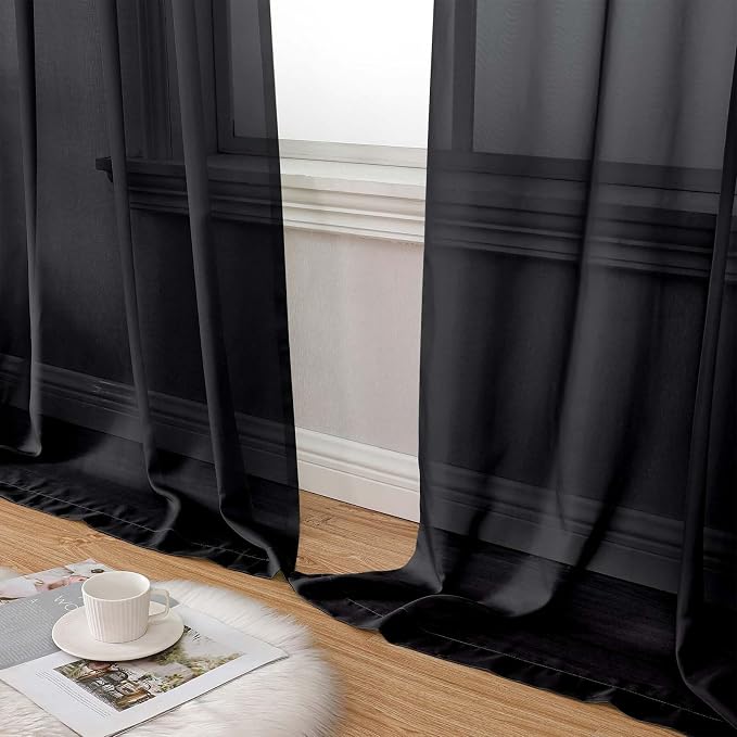 Black Sheer Curtains 84 Inches Long 2 Panels, Soft Airy Light Filtering Curtains - Image 8