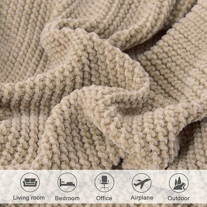 lifein Throw Blanket for Couch, Soft Boho Decor Bed Throw, Cozy Beige Knitted - Image 5