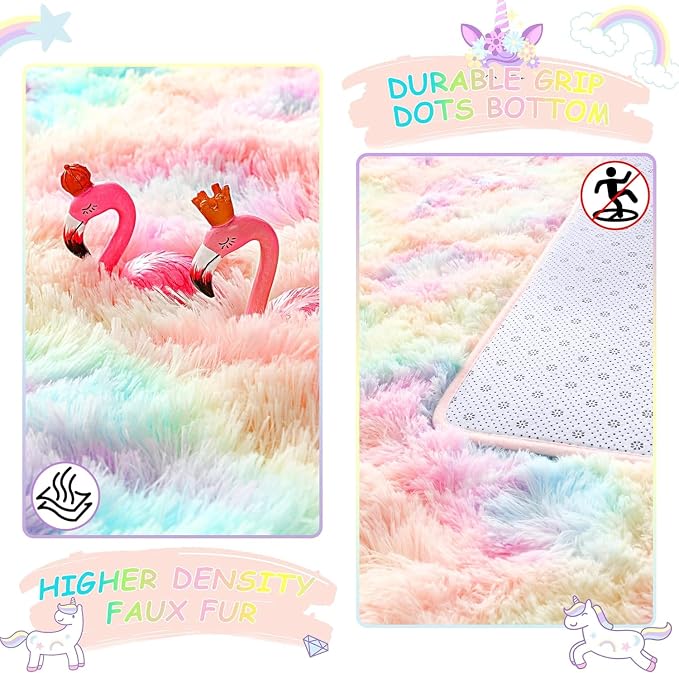 2x3 Rainbow Fluffy Soft Area Rug Non-Slip - Image 5