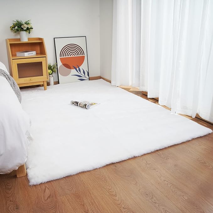 Ghouse Ultra Soft Faux Rabbit Fur Rug 5x7, Machine Washable Area Rugs - Image 2