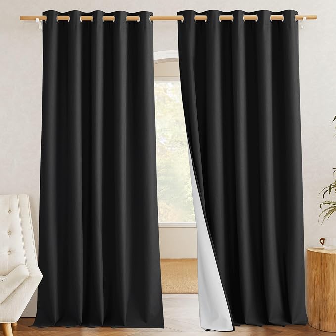 NICETOWN Black Out Linen Curtains, Complete Blackout Shades by NICETOWN