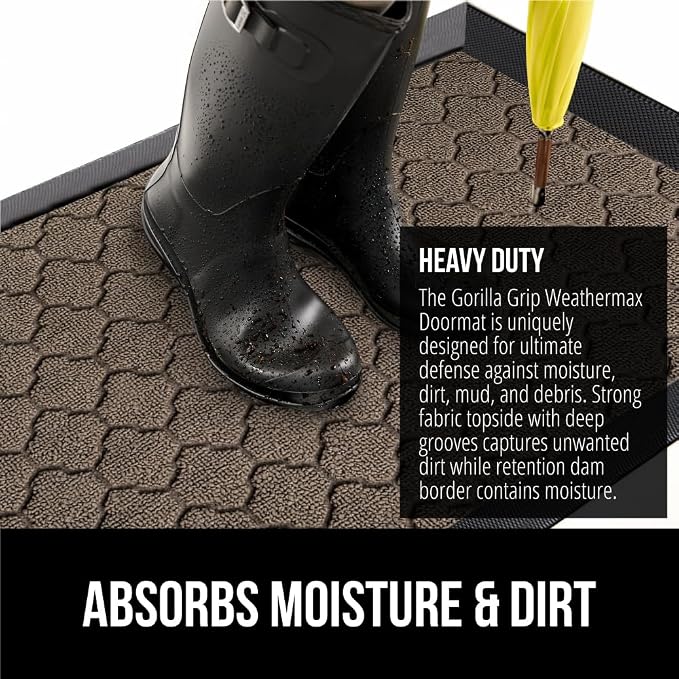 GORILLA GRIP 100% Waterproof All-Season WeatherMAX Doormat, US Designed Natural - Image 5