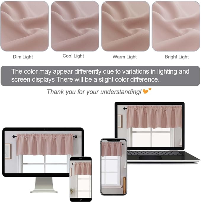 Chyhomenyc Blush Pink Valances for Window, Room Darkening Short Curtains for - Image 5