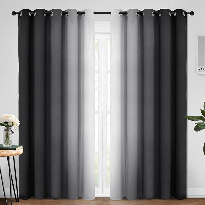 Yakamok Greyish White and Black Ombre Curtains by Yakamok