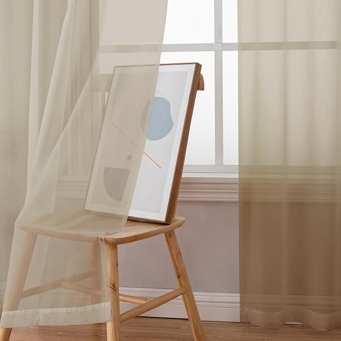 Simplebrand Taupe Sheer Curtains 72 Inches Long 2 Panels, Light Filtering Rod - Image 3