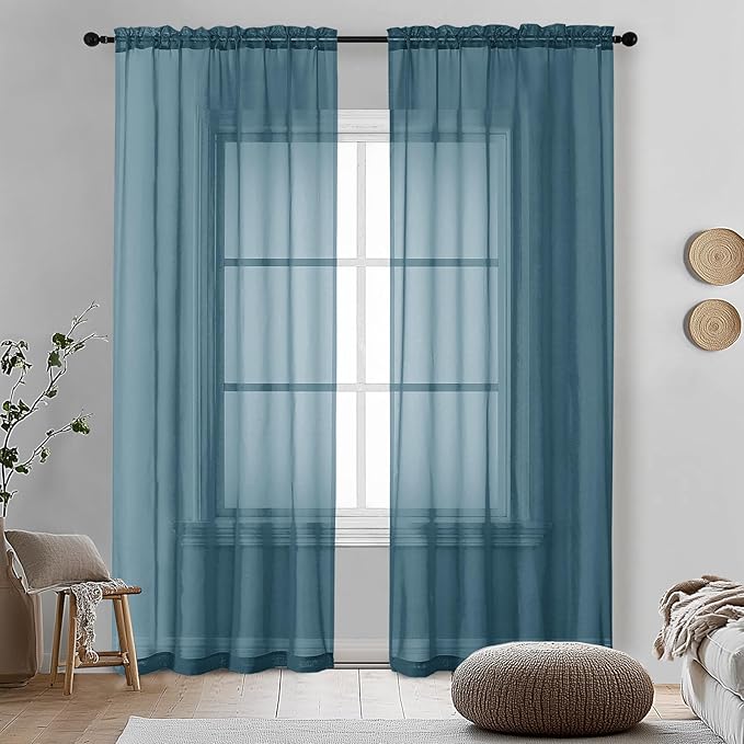 OVZME 2 Pieces Dusty Blue Sheer Curtains 84 inches Long-Lightweight Soft Window by OVZME