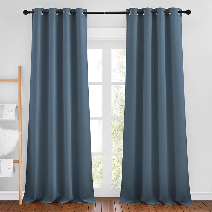 NICETOWN Smoky Blue Blackout Curtains 102 inches Long, Grommet Thermal by NICETOWN