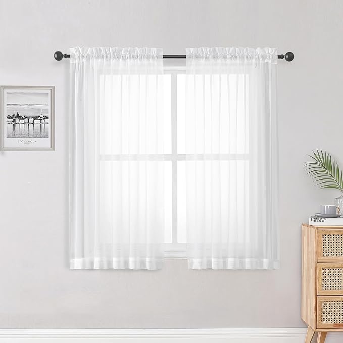 OWENIE Sheer White Curtains 84 Inch Length 2 Panels Set by OWENIE
