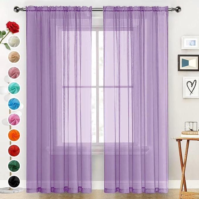 SpaceDresser Sheer Voile Window Treatment Rod Pocket Curtain Panels by SpaceDresser