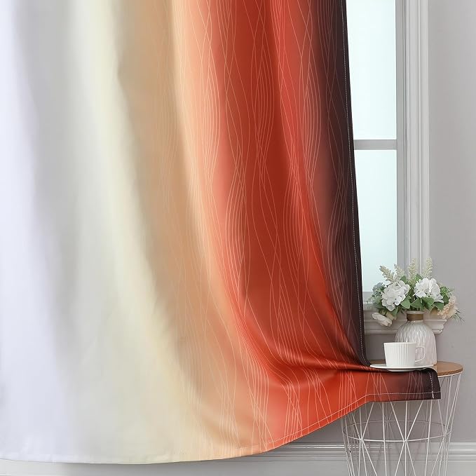 Estelar Textiler Burnt Orange and Greyish White Ombre Blackout Curtains 90 Inch - Image 6