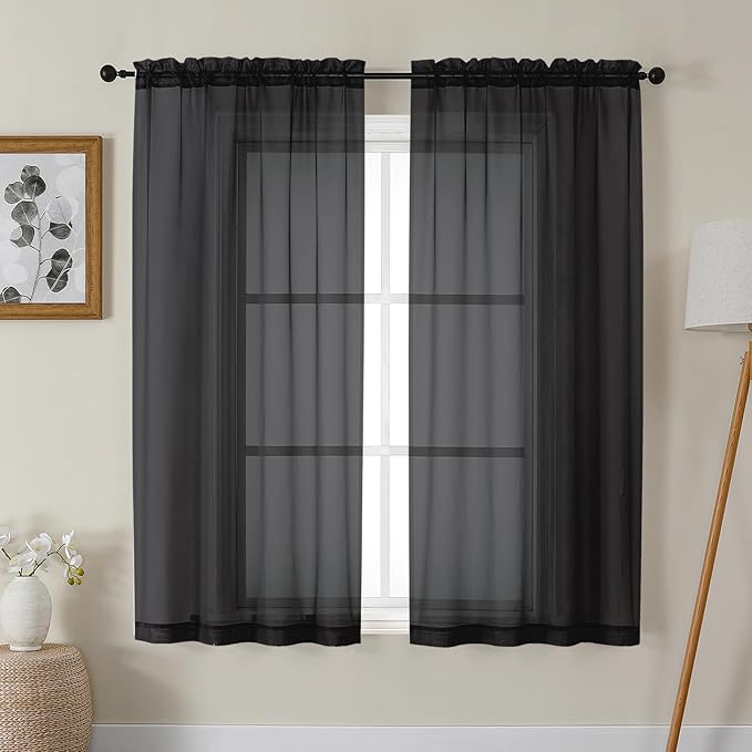 Gwine Black Sheer Curtains 63 Inch Length by Gwine