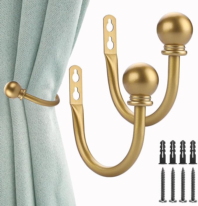 Sumnacon Set of 2 Decorative Curtain Holdbacks, Wall Mounted Aluminum Alloy by Sumnacon