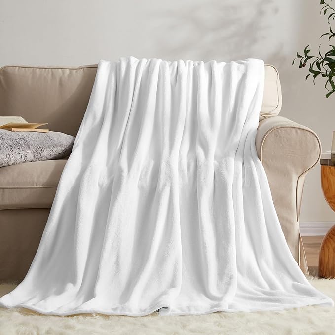 KMUSET Fleece Blanket Throw Size White Lightweight Super Soft Cozy Luxury Bed by COZYBLANKETHappyHomeLife