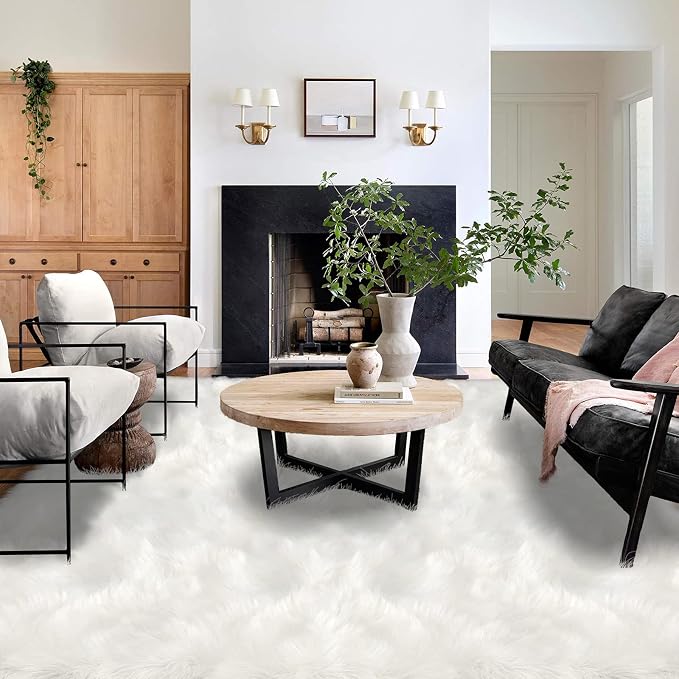Latepis 10x14 Area Rugs White Faux Fur Washable Super Large Rug - Image 2