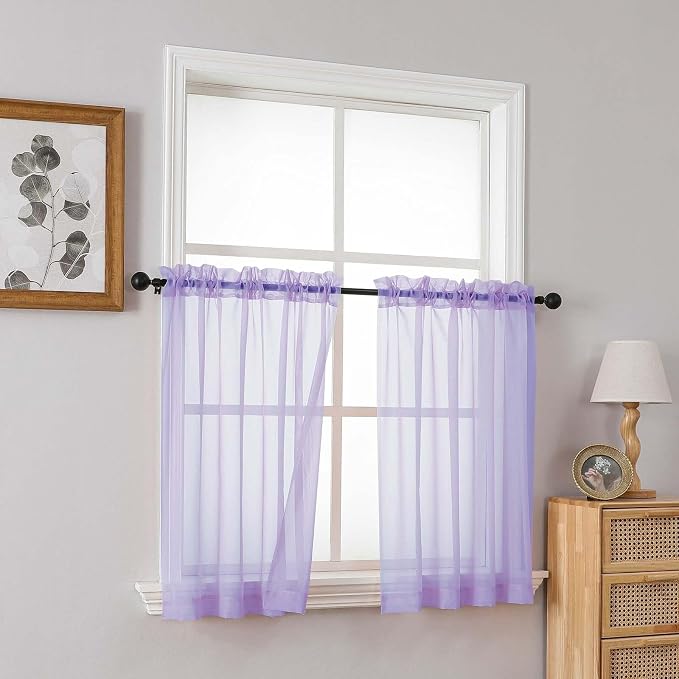 Small Sheer Curtains Tier 24 Inches Length 2 Pieces, Light Filtering Cafe - Image 8