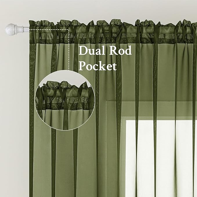 MIULEE 2 Panels Solid Color Sheer Window Curtains Elegant Window Voile - Image 2