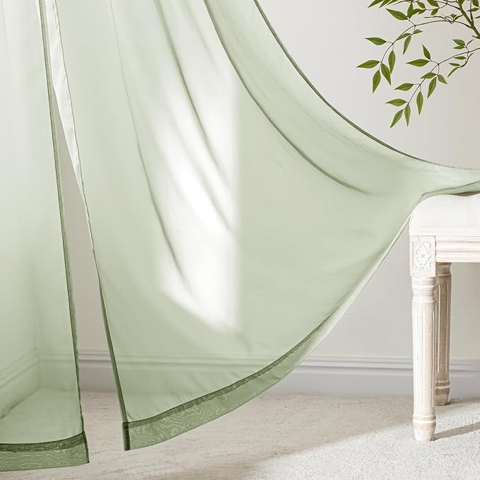 MIULEE Sage Green Sheer Curtains 63 Inches Long, 4 Panels Set, Light Filtering - Image 6