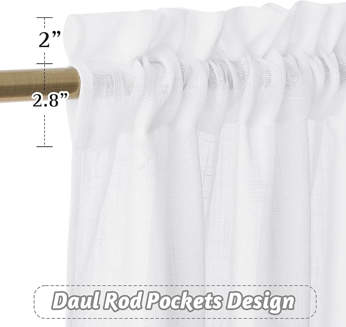 RYB HOME Semi Sheer Curtain Valance Window Topper, Textured Linen Sheer Kitchen - Image 4