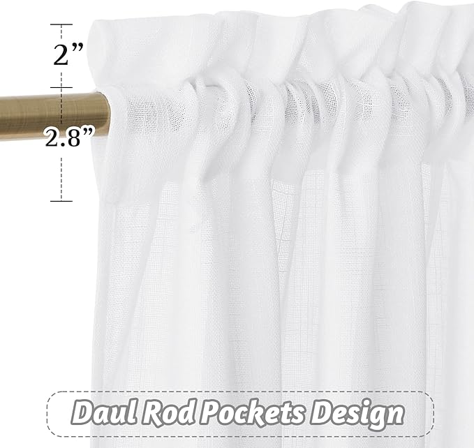 RYB HOME Bathroom Curtains Over Sink 36 inches Length, Linen Blend Semi Sheer - Image 2