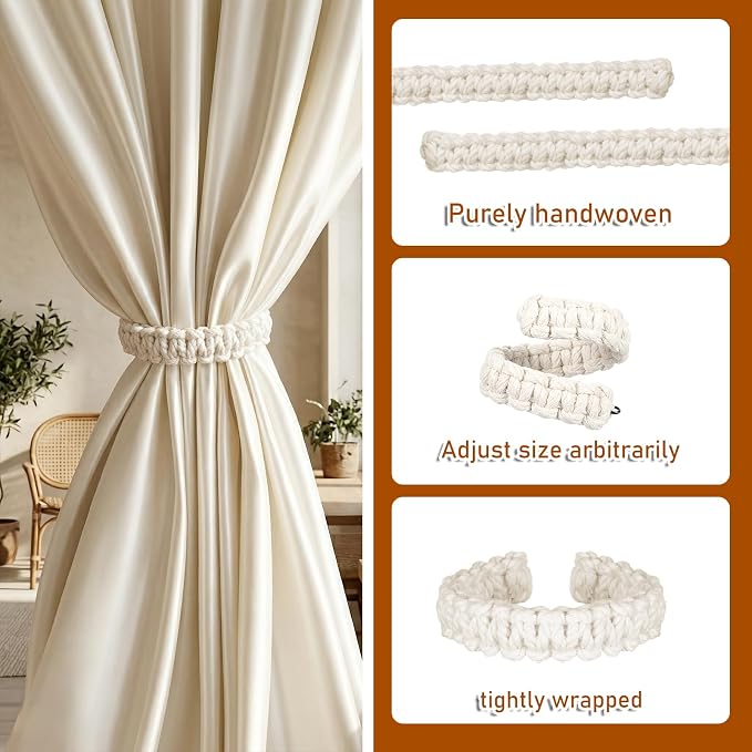Ptwola 4 Pack Braided Curtain Tiebacks Boho Elegant Rustic Curtain Holdbacks - Image 4