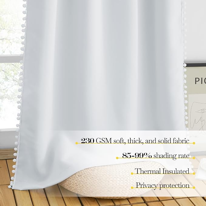 NICETOWN Pom Poms Trimming Blackout Curtains, Farmhouse Blackout Window - Image 5