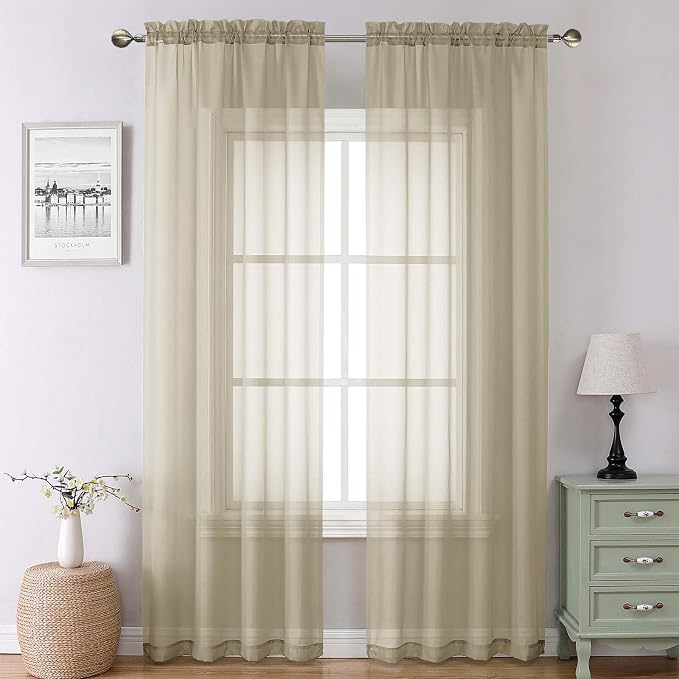 Lecloud Taupe Sheer Curtains 90 Inches Long 2 Panels, Elegant Light Filtering by Lecloud