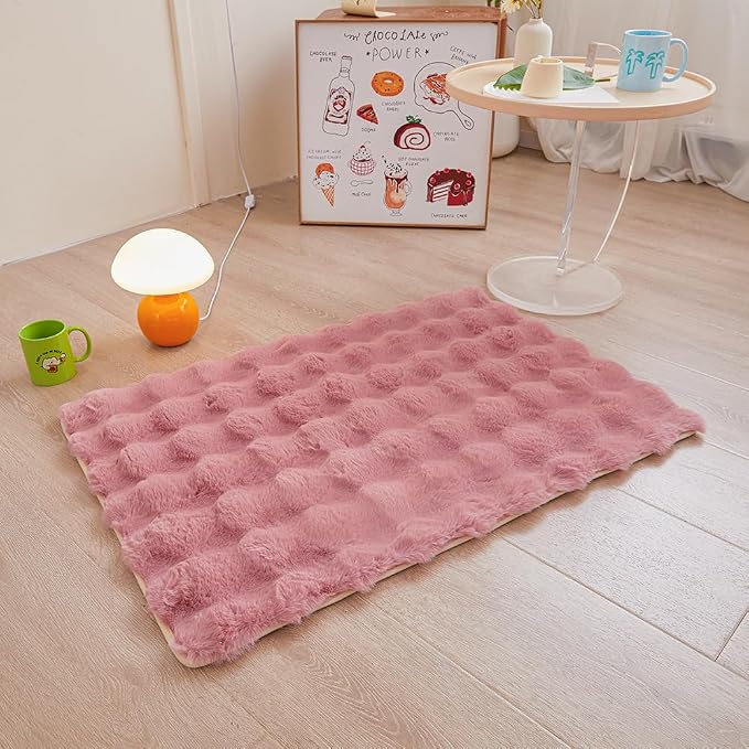 Pink Rabbit Plush Rug 2'x3', Fluffy Faux Fur Shaggy Area Rug - Image 4