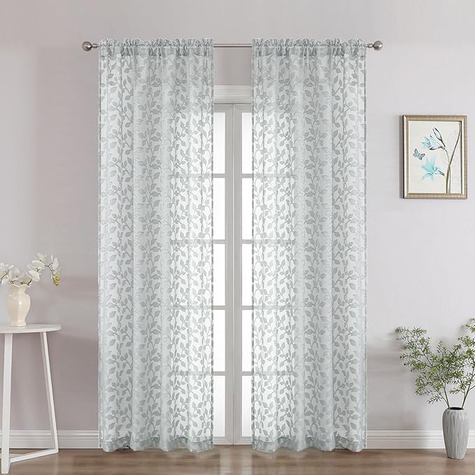 Chyhomenyc Light Grey Sheer Curtains 84 Inch Length 2 Panels Set, Light by Chyhomenyc