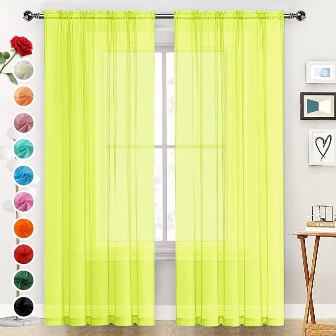 SpaceDresser Basic Rod Pocket Sheer Voile Window Curtain Panels Chartreuse 1 by SpaceDresser