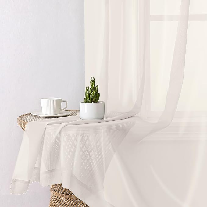 Lecloud Ivory Sheer Curtains 78 Inches Long 2 Panels, Elegant Light Filtering - Image 4