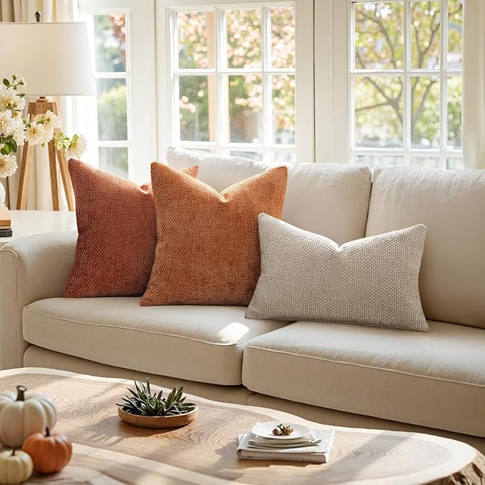 MIULEE Pack of 2 Fall Orange Decorative Pillow Covers 20x20 Inch Soft Chenille - Image 2