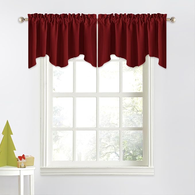 NICETOWN Basement Window Scalloped Red Valances by NICETOWN