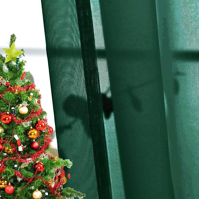 SpaceDresser Basic Rod Pocket Sheer Voile Window Curtain Panels Foliage Green 1 - Image 3
