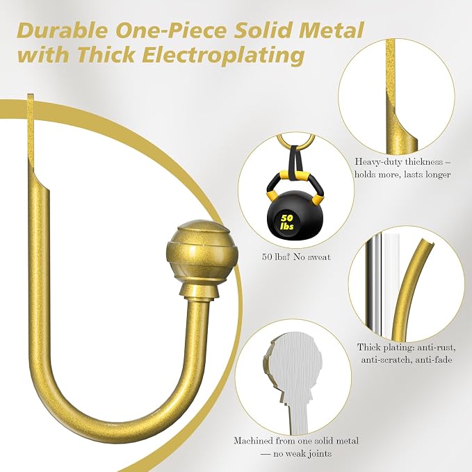 Hion Curtain Holdbacks Gold 2pcs, Curtain Tiebacks Wall Mounted Curtain Hooks - Image 3