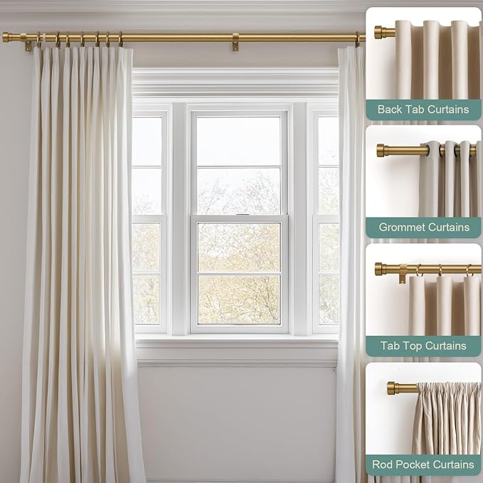 Lootkell 2 Pack Brass Gold Curtain Rods Set - Image 3