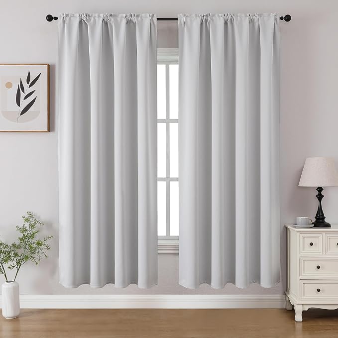 CUCRAF Grayish White Blackout Curtains 63 inch Length 2 Panels Set, Rod Pocket by CUCRAF