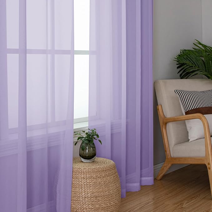 Lecloud Lavender Sheer Curtains 78 Inches Long 2 Panels Set, Light Filtering - Image 2