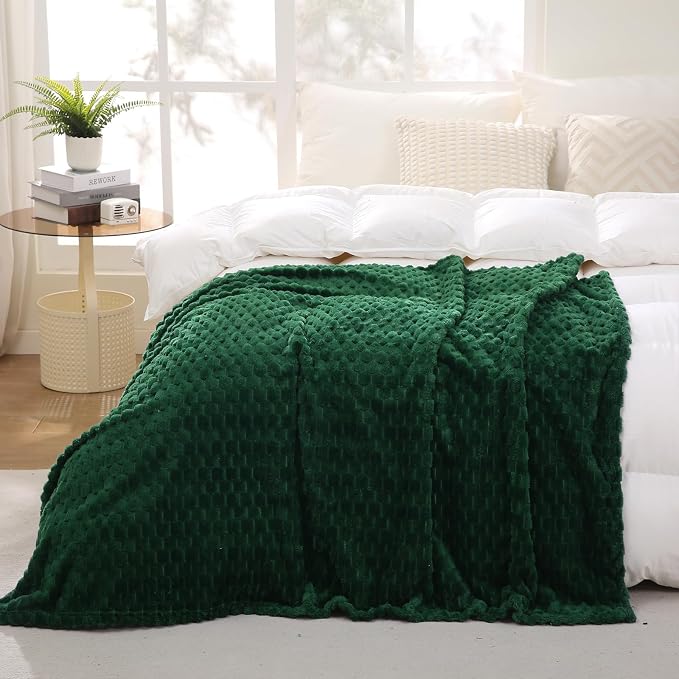 Puncuntex Dark Green Throw Blanket 90"×90" inches Fuzzy 3D Jacquard Decorative by Puncuntex