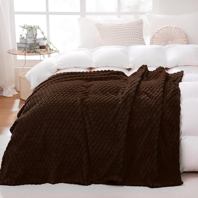 Puncuntex Brown Throw Blanket 90"×90" inches Fuzzy 3D Jacquard Decorative by Puncuntex