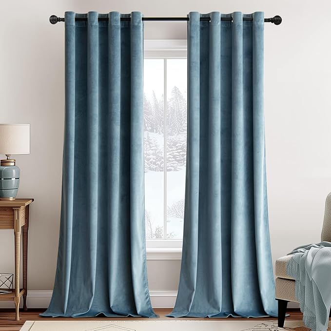 MIULEE Elegant Velvet Curtains Dark Slate Grommet Curtain Thermal Insulated by MIULEE