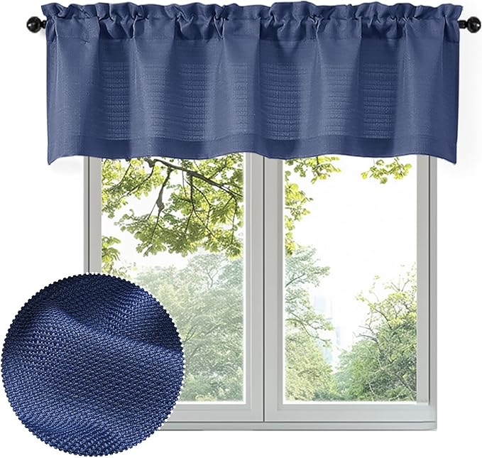 OWENIE Bob Valance Curtains 18 Inch Length 1 Piece, Faux Linen Slub Solid Blue by OWENIE