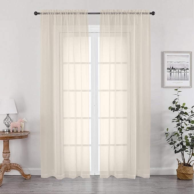 OWENIE Cream Sheer Curtains 84 inches Long 2 Panels Set by OWENIE