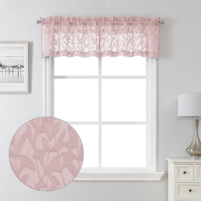 Lecloud Leia Jacquard Textured Blush Pink Curtains Sheer Valances by Lecloud