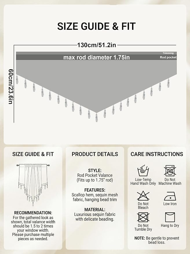 Molaxhome Swag Curtain 51 inch Length Rod Pocket Scalloped Curtain Valance - Image 7