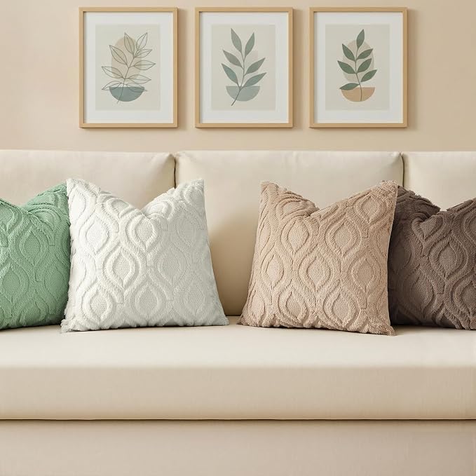 decorUhome Throw Pillow Covers 20x20 Inch Set of 2, Soft Plush Faux Wool Sage - Image 4