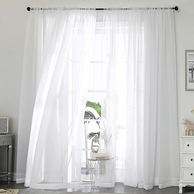 OWENIE Sheer White Curtains, Sheer Curtains 96 inches Long 2 Panels Set by OWENIE