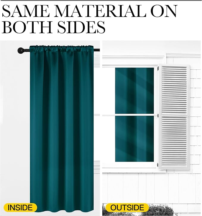 NICETOWN Teal Blackout Cafe Faux Silk Curtains - Image 6