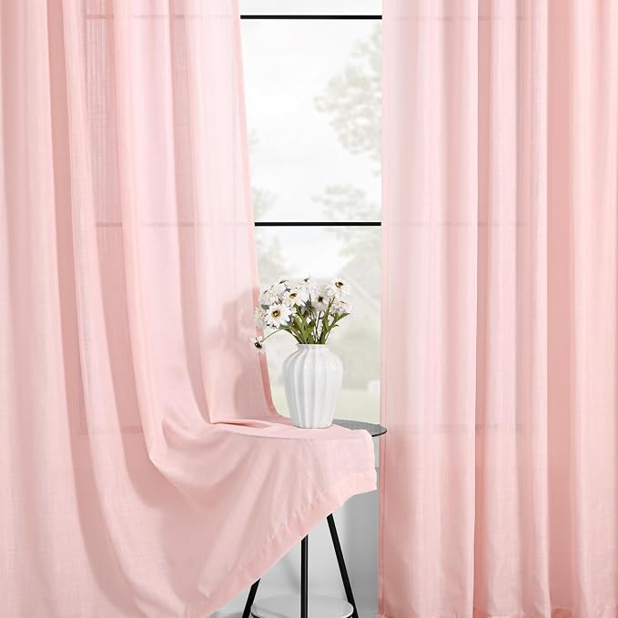 Pink Linen Curtains 84 Inch Length 2 Panels Set - Image 3