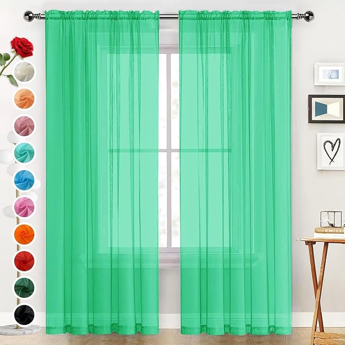 SpaceDresser Basic Rod Pocket Sheer Voile Window Curtain Panels Grass Green 1 by SpaceDresser